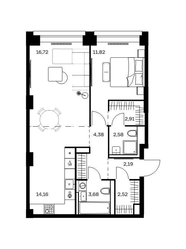 2 ккв (Евро) 61 м²