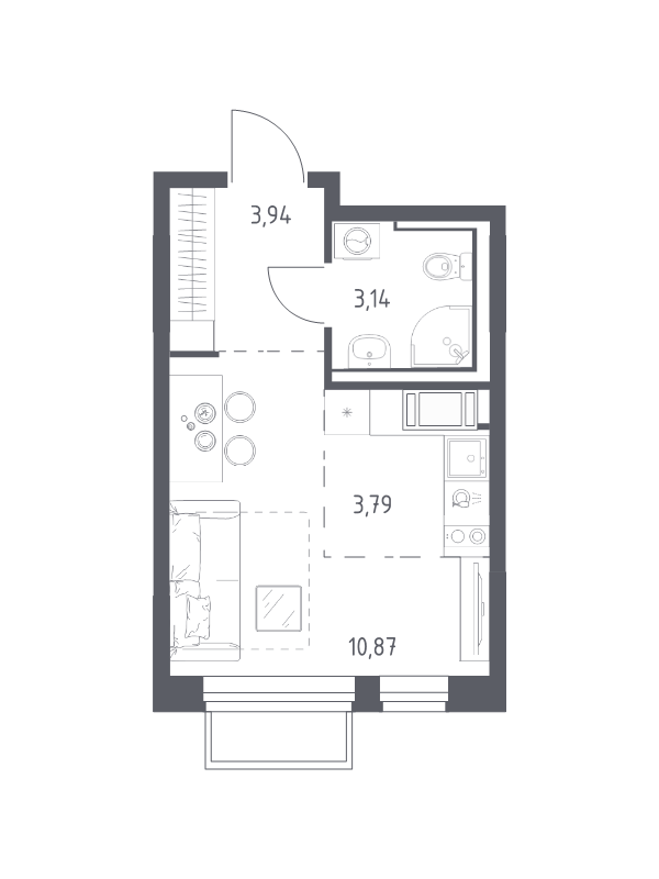 Студия 21,7 м²