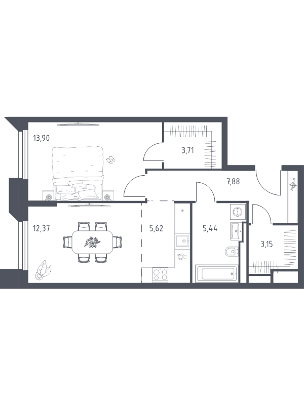 2 ккв (Евро) 52,1 м²