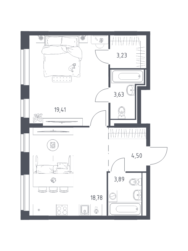 2 ккв (Евро) 53,4 м²