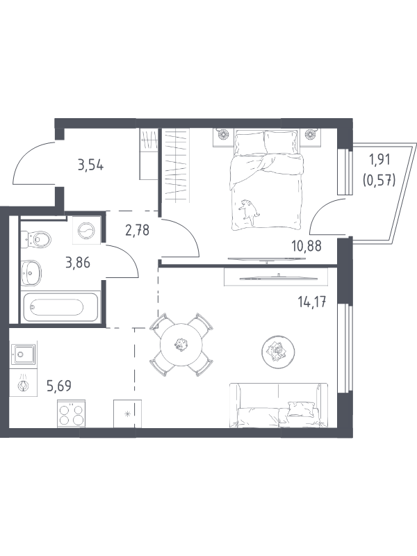 2 ккв (Евро) 41,5 м²