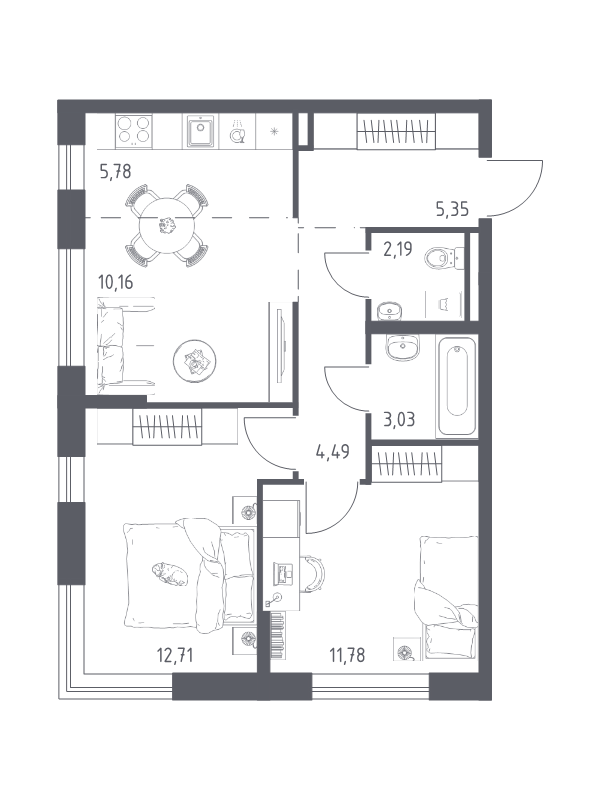 3 ккв (Евро) 55,5 м²