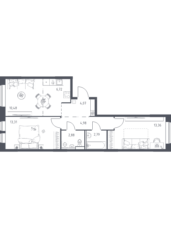 3 ккв (Евро) 58,6 м²