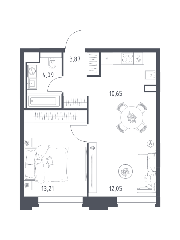 2 ккв (Евро) 43,9 м²