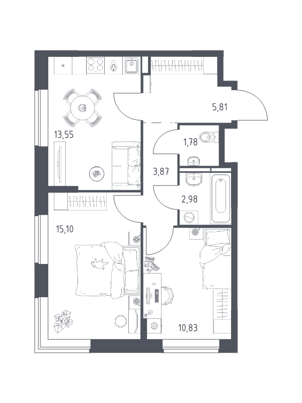 2 ккв 53,9 м²