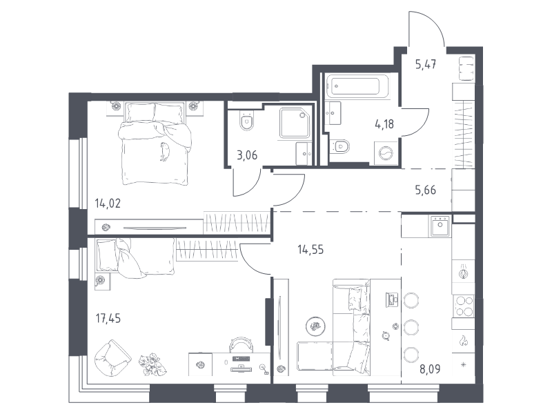 3 ккв (Евро) 72,5 м²