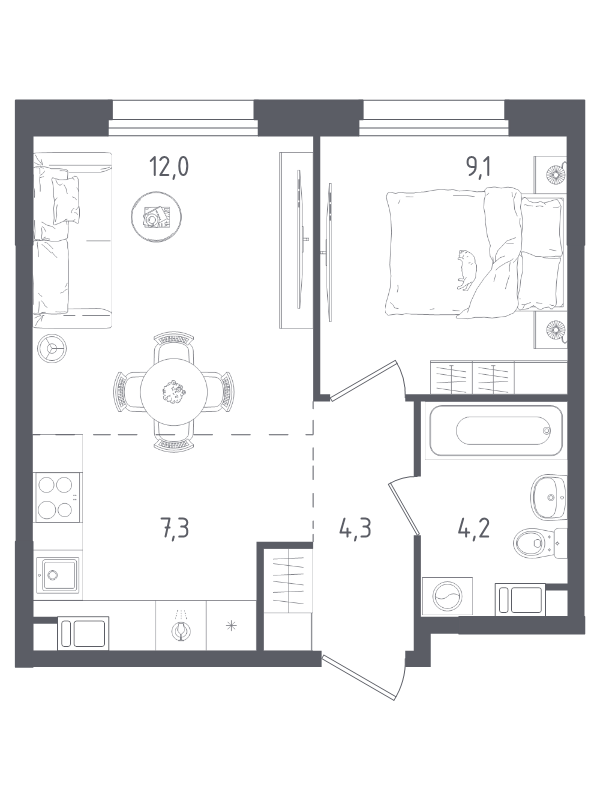 2 ккв (Евро) 36,9 м²