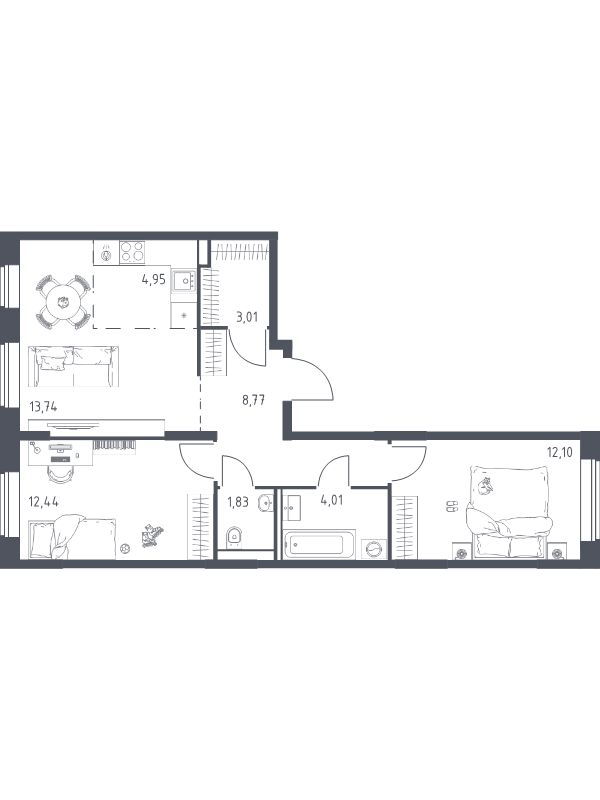 3 ккв (Евро) 60,9 м²