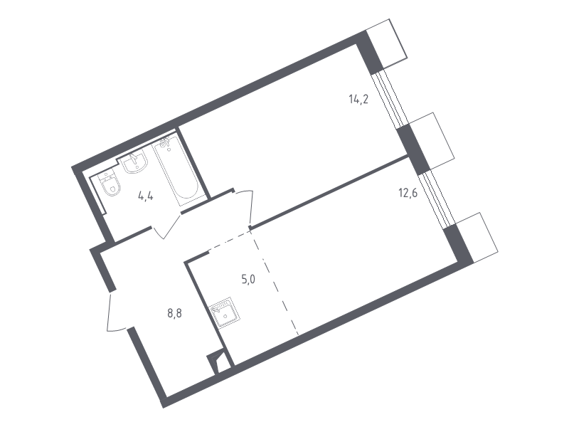 2 ккв (Евро) 44,9 м²