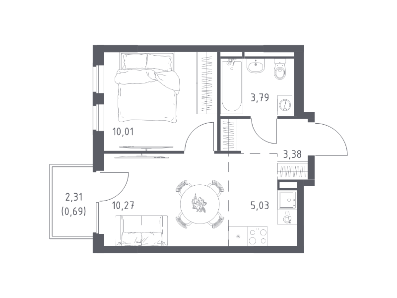 2 ккв (Евро) 33,2 м²