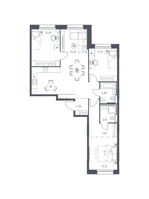 4 ккв (Евро) 86,7 м²