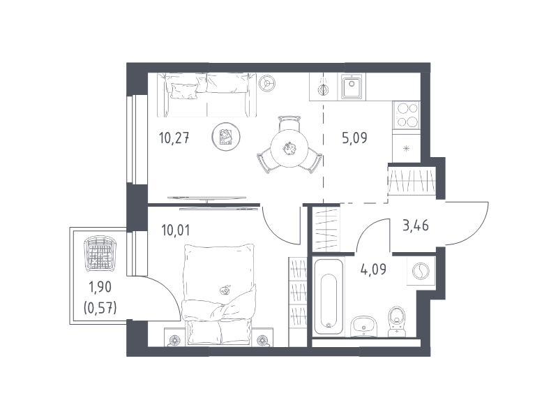 2 ккв (Евро) 33,5 м²