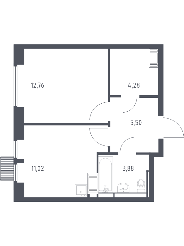1 ккв 37,4 м²