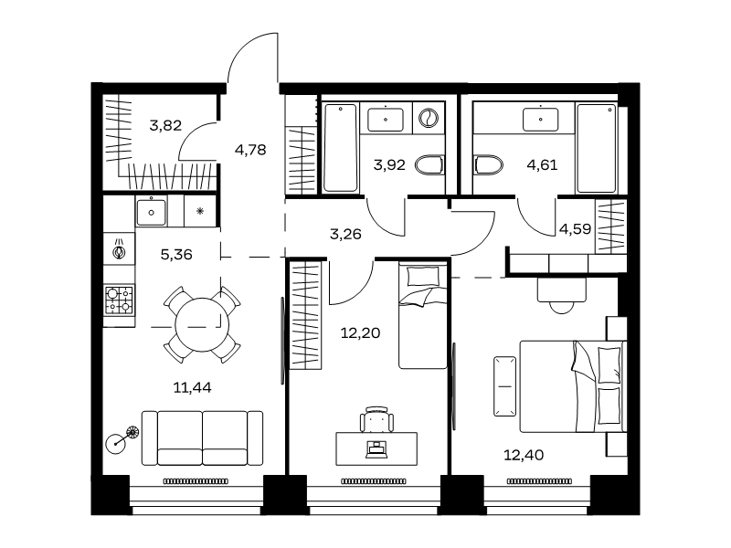 3 ккв (Евро) 66,4 м²