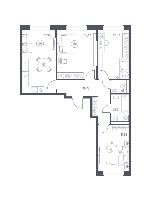 4 ккв (Евро) 75,4 м²