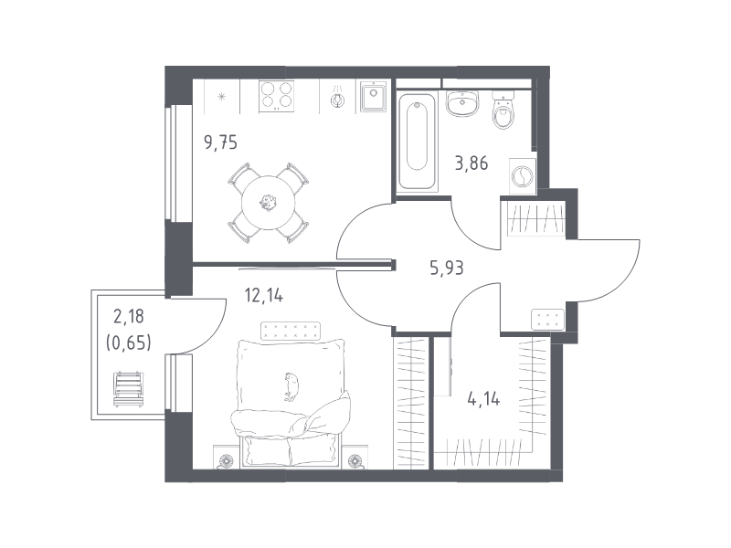 1 ккв 36,5 м²