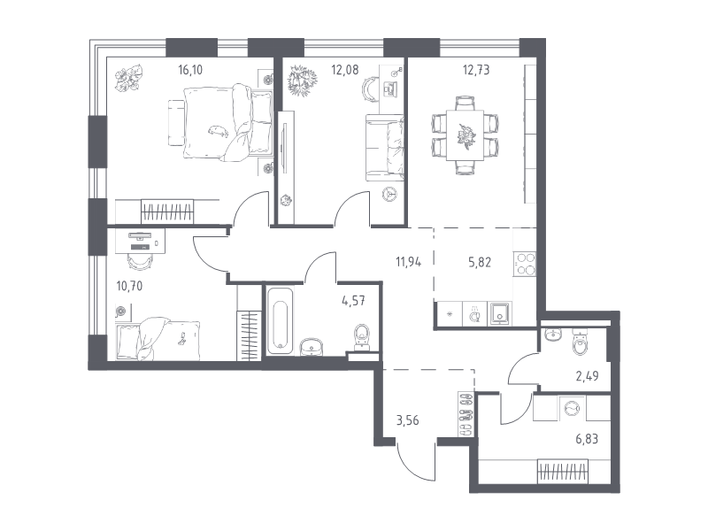 4 ккв (Евро) 86,8 м²