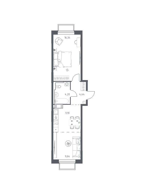 2 ккв (Евро) 43,8 м²