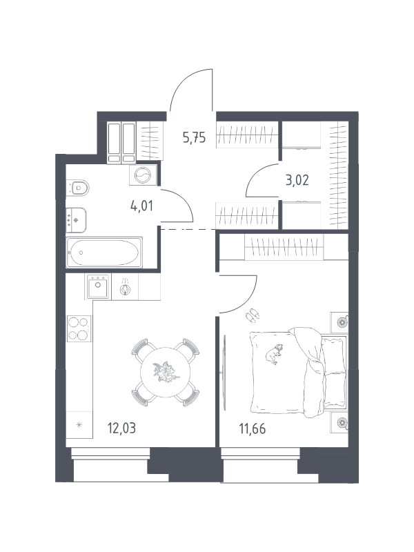 1 ккв 36,5 м²
