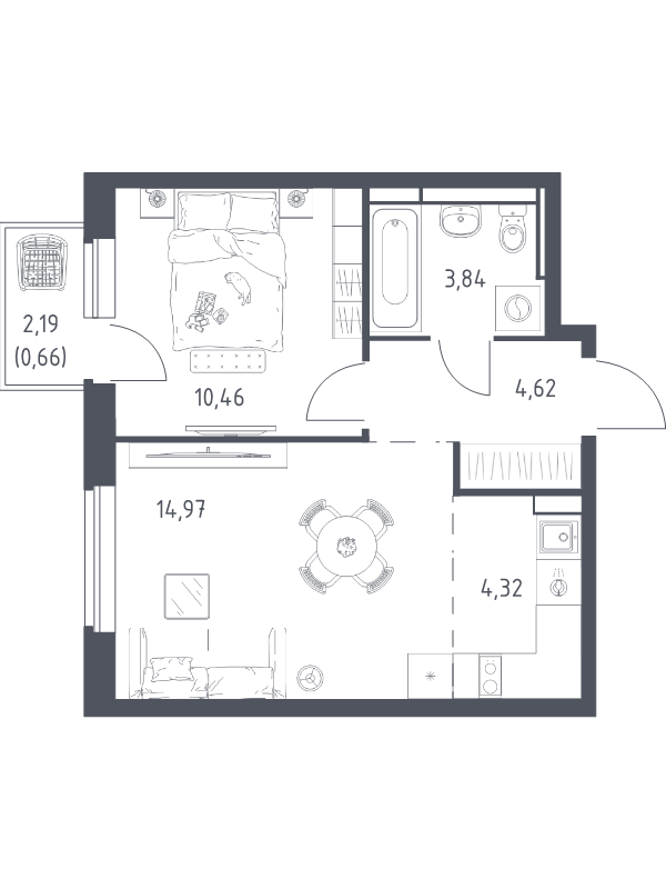 2 ккв (Евро) 38,9 м²