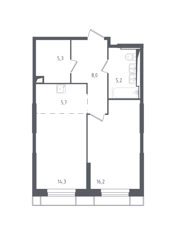 2 ккв (Евро) 54,8 м²