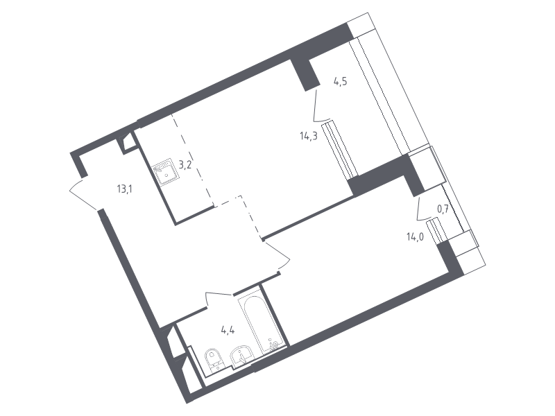 2 ккв (Евро) 53,8 м²