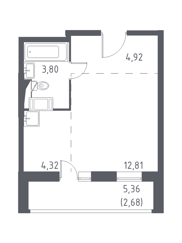 Студия 28,5 м²