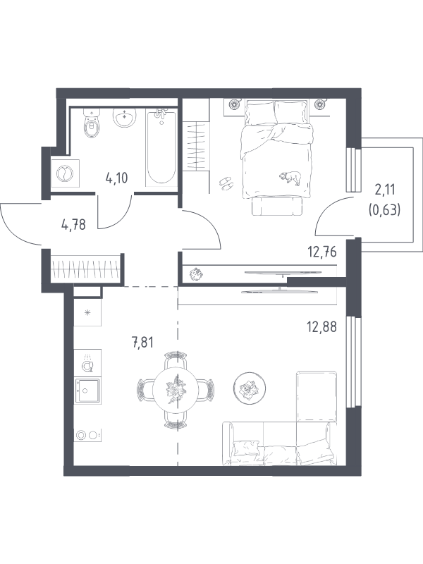 2 ккв (Евро) 43 м²