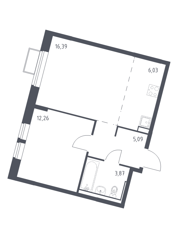 2 ккв (Евро) 43,6 м²