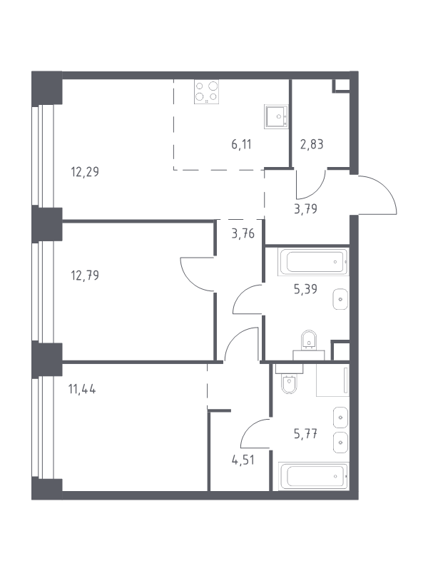 3 ккв (Евро) 68,7 м²