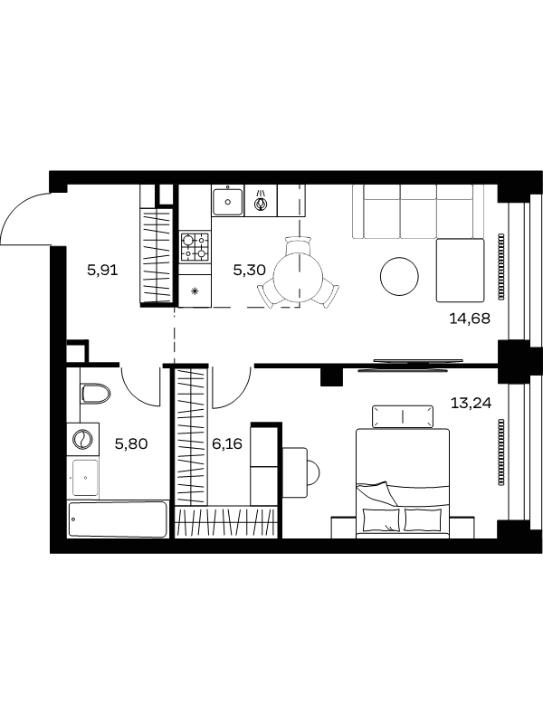 2 ккв (Евро) 51,1 м²