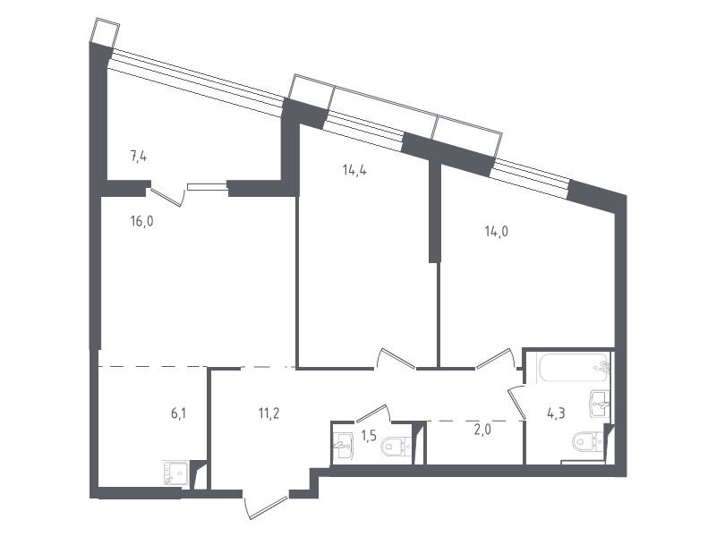 3 ккв (Евро) 76,9 м²