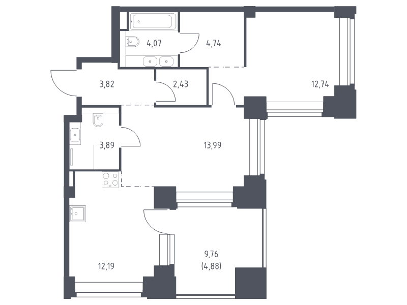 2 ккв 62,8 м²