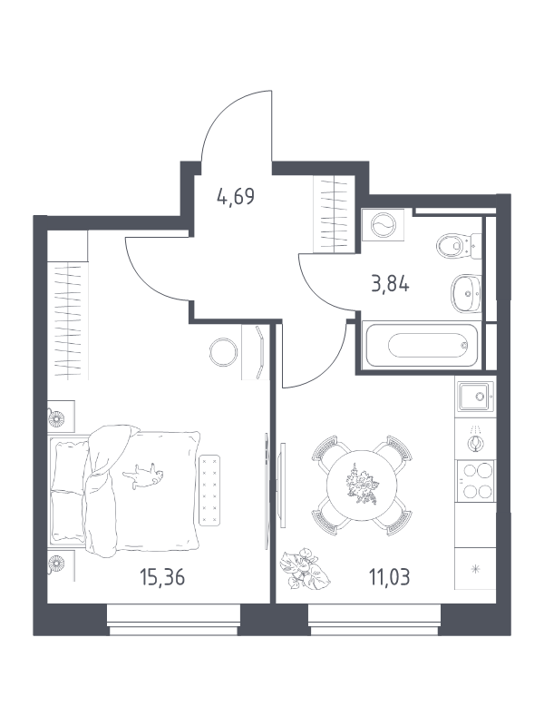 1 ккв 34,9 м²