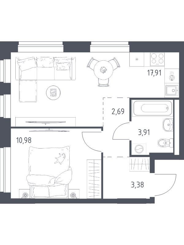 2 ккв (Евро) 38,9 м²
