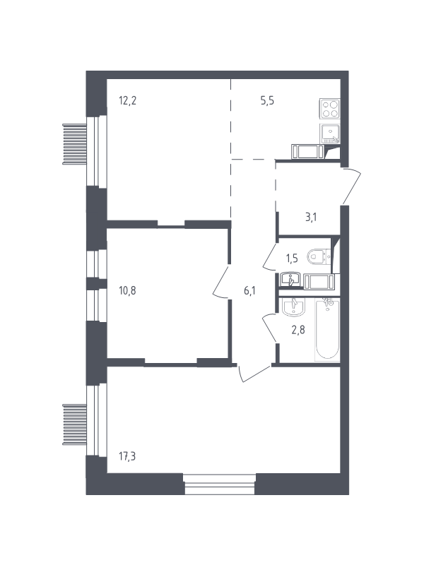 3 ккв (Евро) 58,2 м²