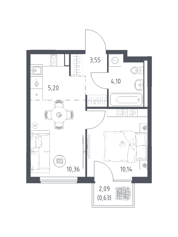 2 ккв (Евро) 34 м²
