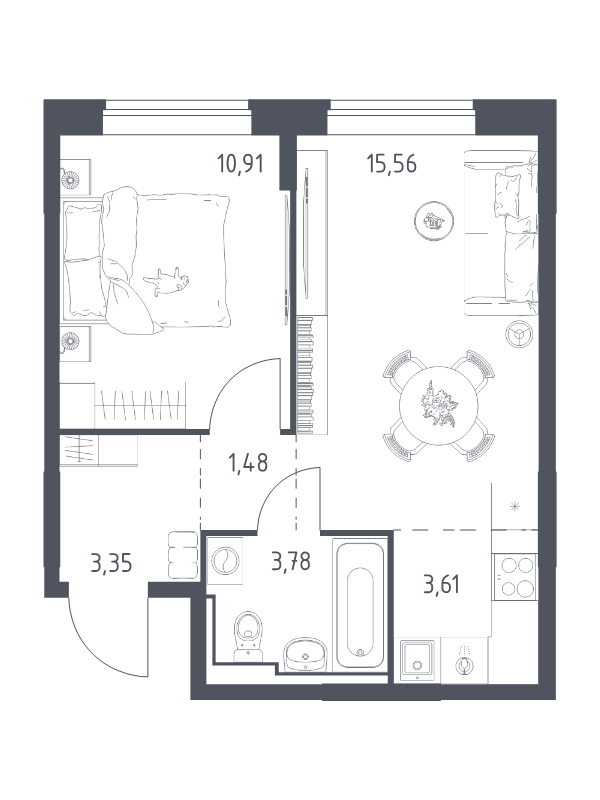 2 ккв (Евро) 38,7 м²
