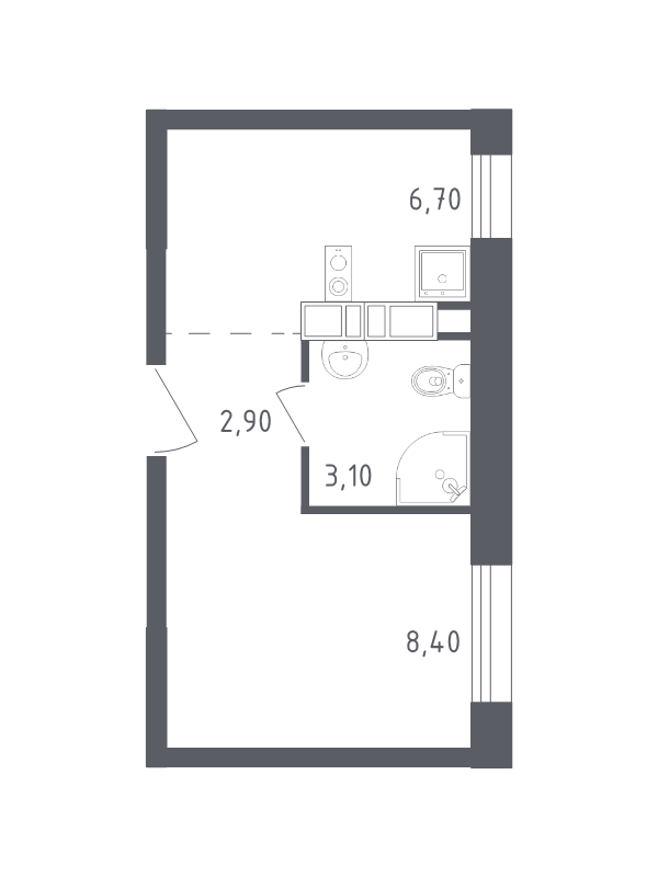 Студия 21,1 м²