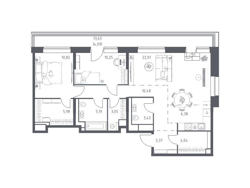 3 ккв (Евро) 89,1 м²