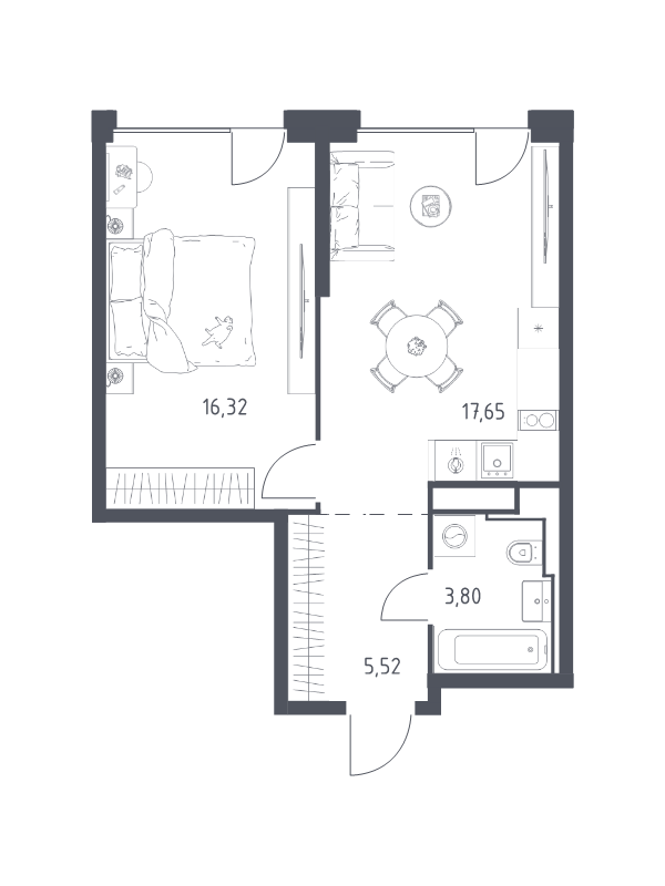 2 ккв (Евро) 43,3 м²