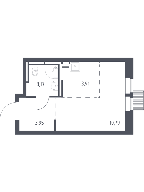 Студия 21,8 м²