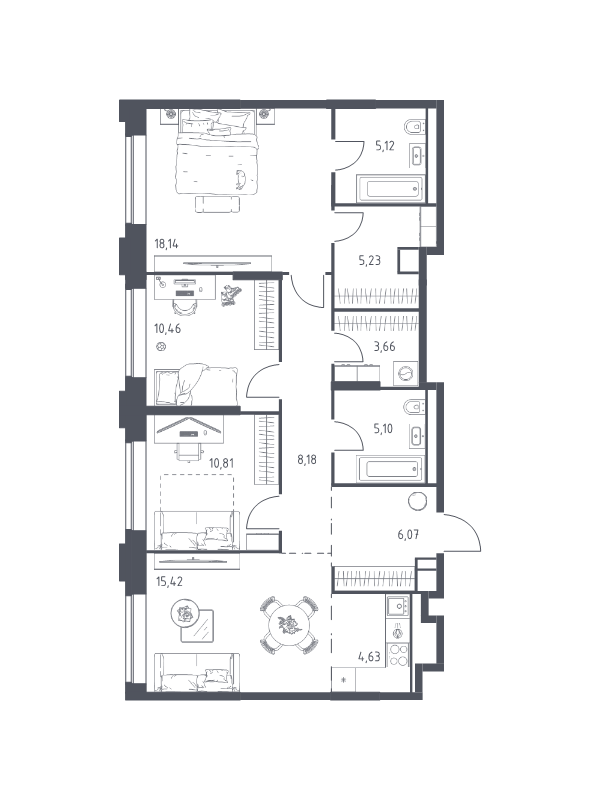 4 ккв (Евро) 92,8 м²