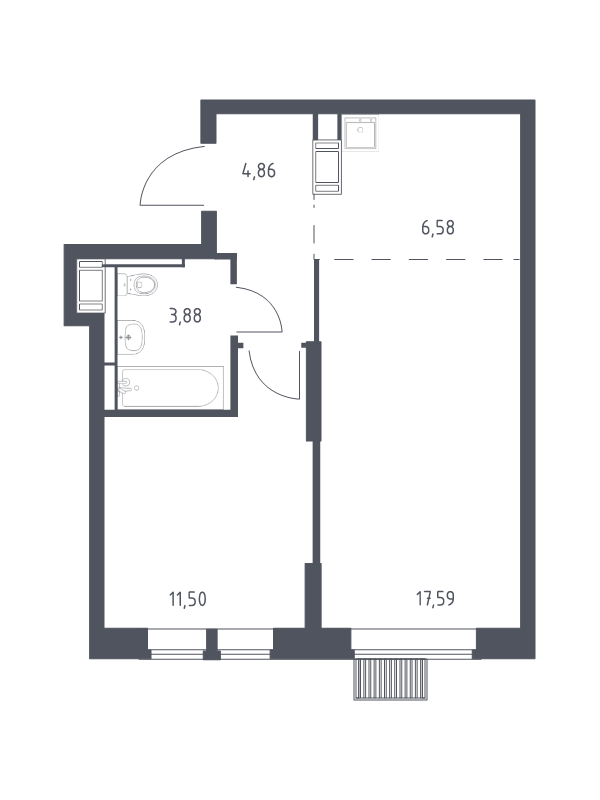 2 ккв (Евро) 44,4 м²