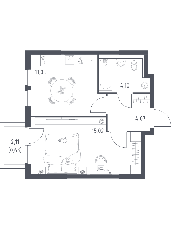 1 ккв 34,9 м²