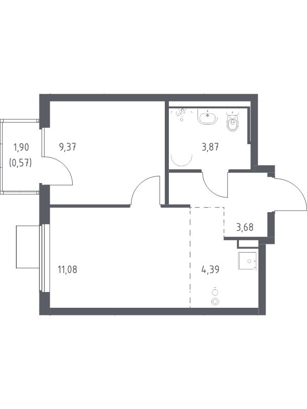2 ккв (Евро) 33 м²
