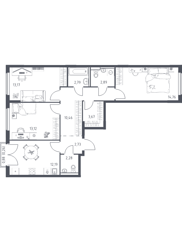 4 ккв (Евро) 78,3 м²