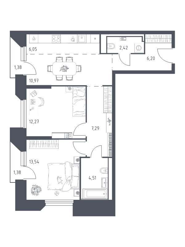 3 ккв (Евро) 66 м²