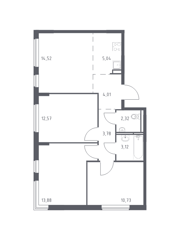 4 ккв (Евро) 70 м²