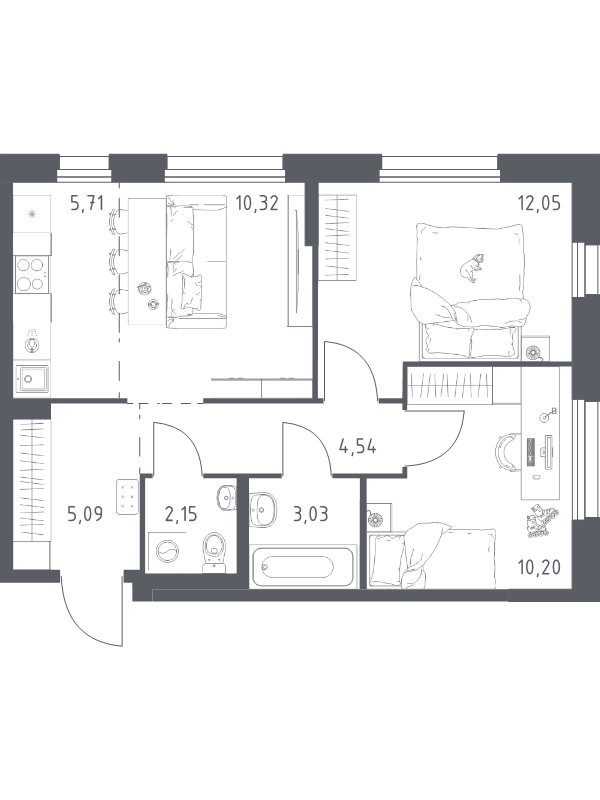 3 ккв (Евро) 53,1 м²